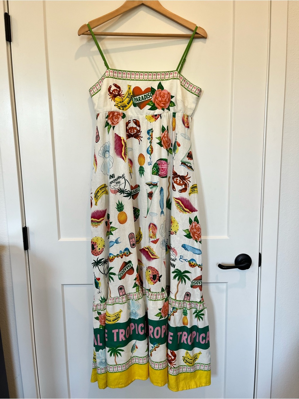 Rachel Zoe Maxi Dress White Tropical Print Linen‎ Blend Beachy Resort Boho Sz M